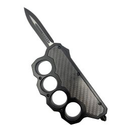 6" OTF Knuckle Knife Black with Carbon Fiber (Color: Black)